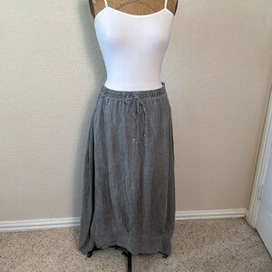 I Love Linen Women's OS Grey‎ Skirt A-Line Long Tie Elastic Waist Flowy NWT